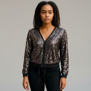 Gap Bomber Jacket Sequin Embellished Lined V Neckline S